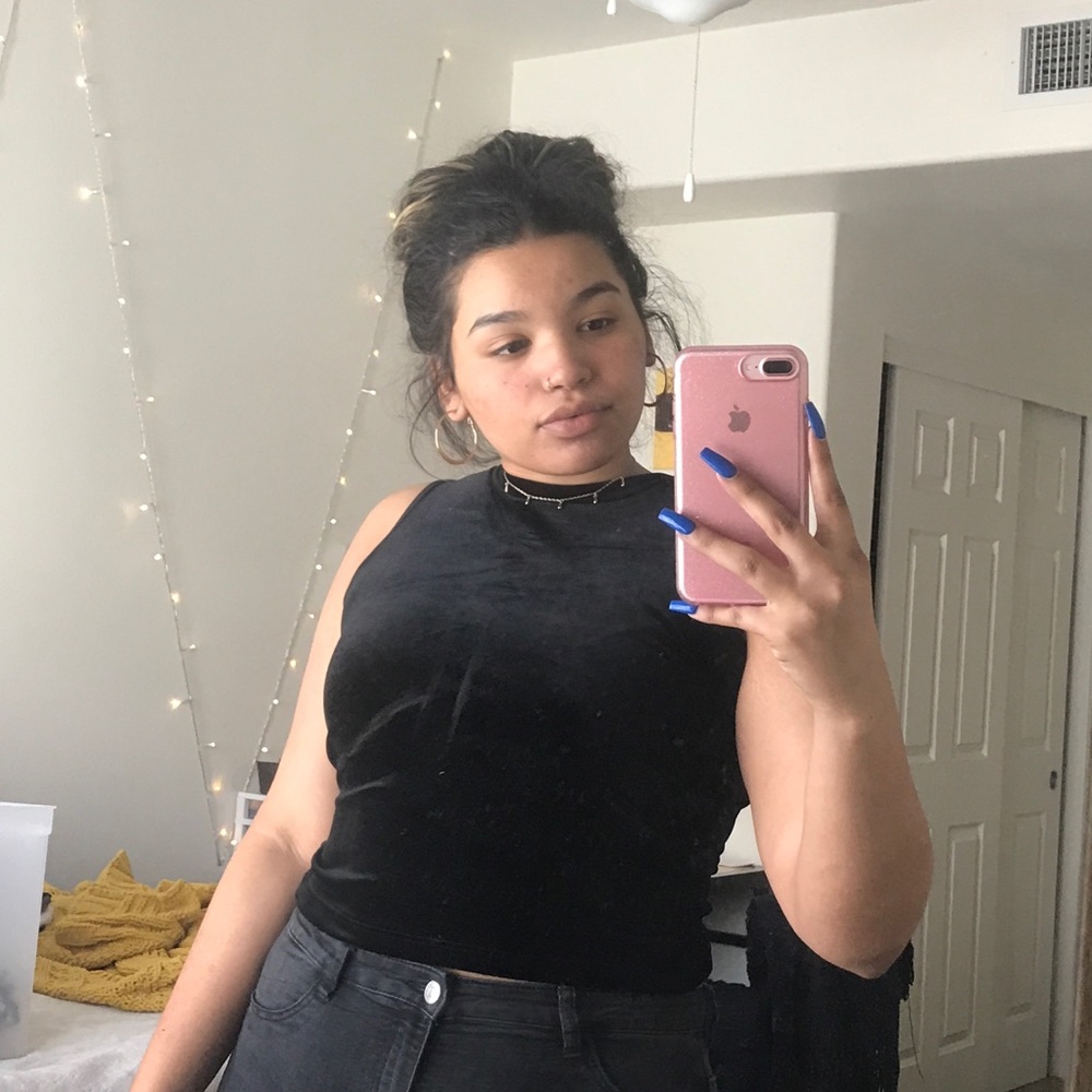 velvet black mock tank